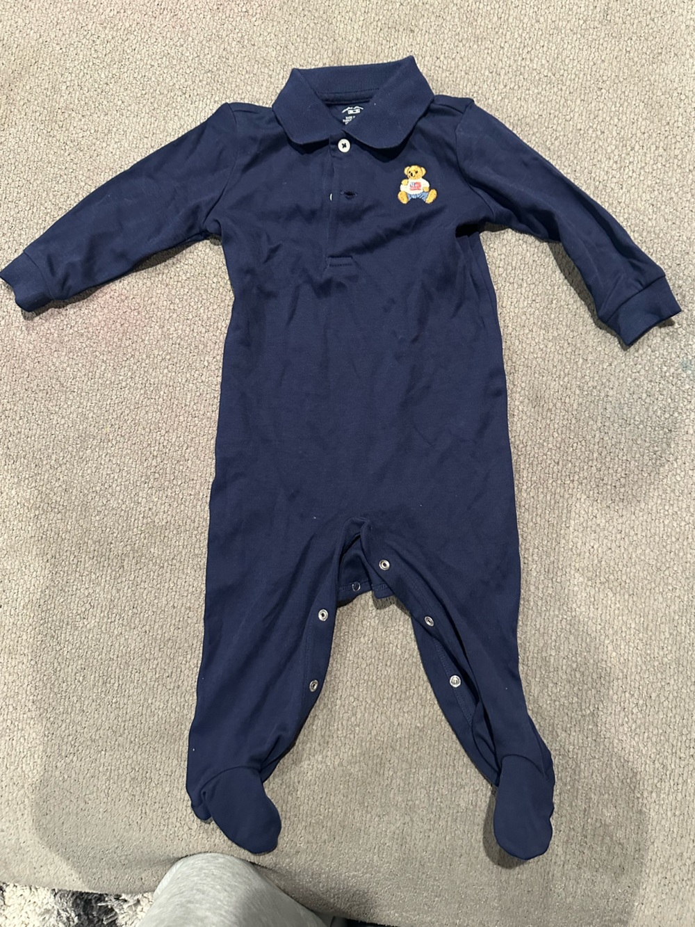 Ralph Lauren Navy Polo Baby One-Piece with Embroidered Pony